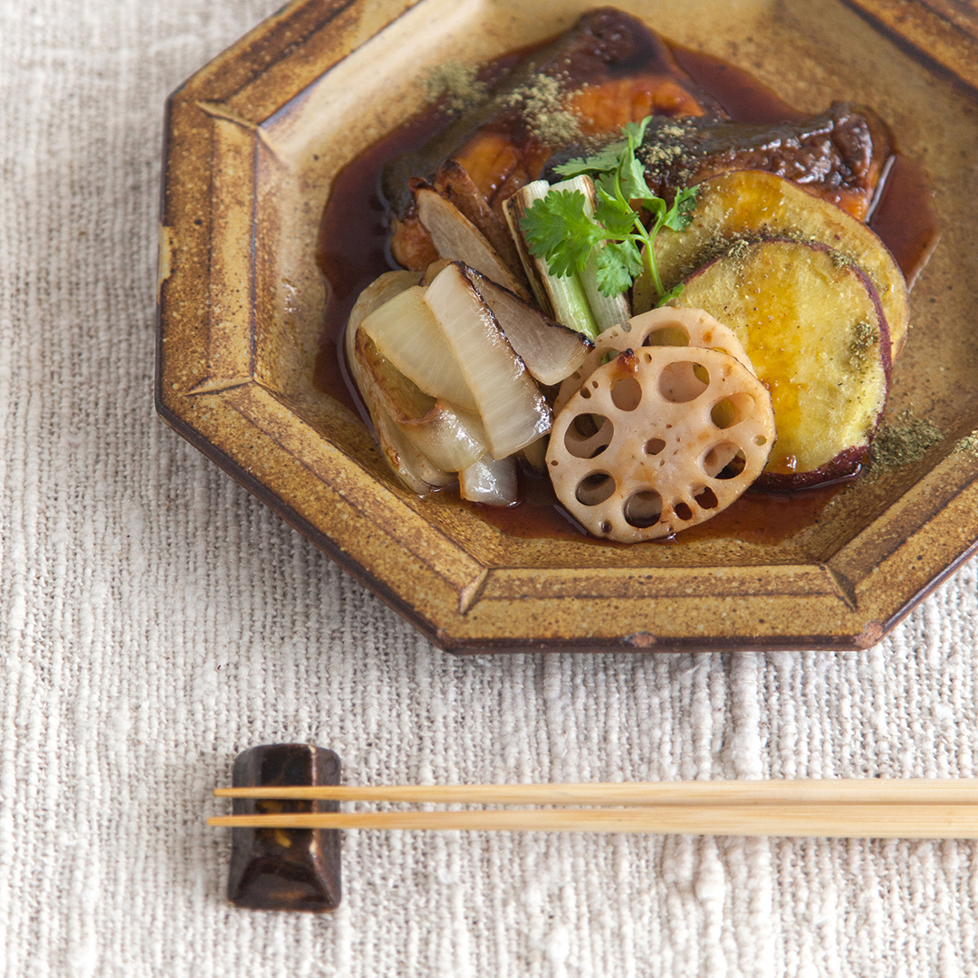 鰤の山椒照り焼きと季節の焼き野菜添え