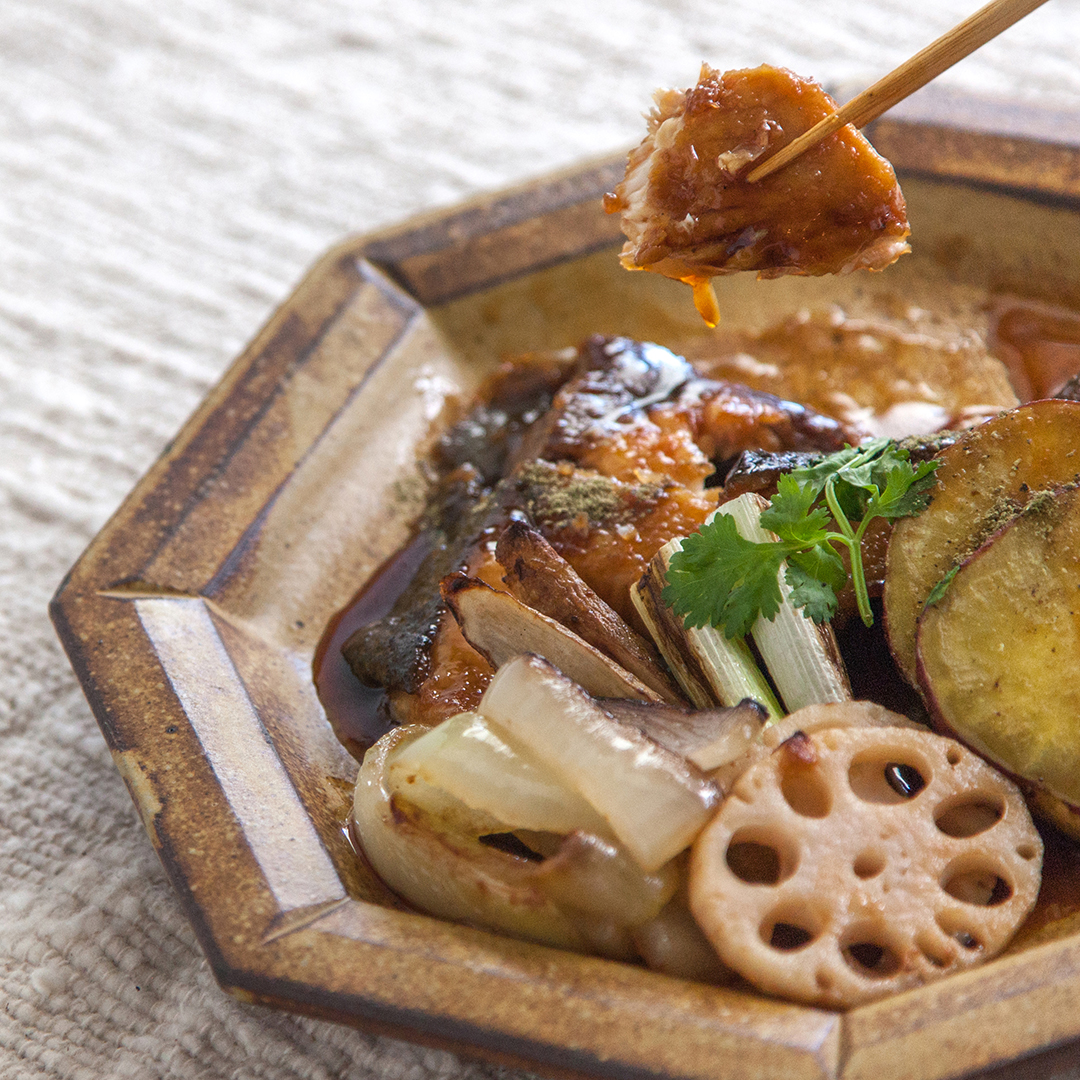 鰤の山椒照り焼きと季節の焼き野菜添え