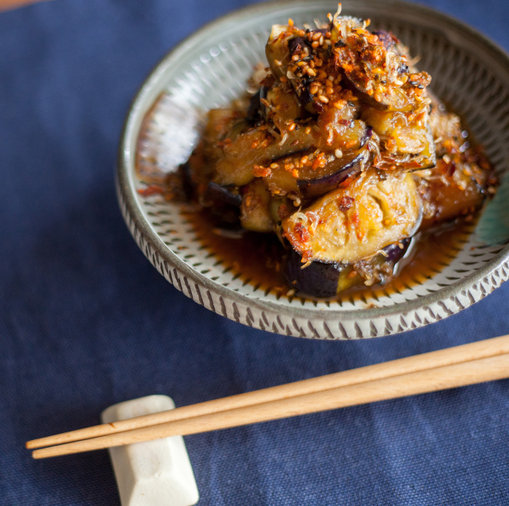 秋茄子とちりめんジャコのピリ辛炒め煮