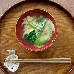 春野菜とエビのかきたま汁